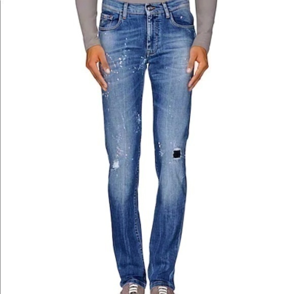 NWT DANIELE ALESSANDRINI Denim trousers paint splatter jeans Italy size 38